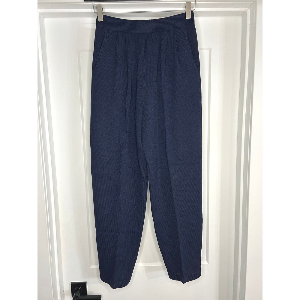 St. John Separates Vintage Navy Blue Santana Knit Pleated Tapered Leg Pants 2